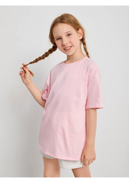 Mantar Baskılı Kız Çocuk Pamuklu Bisiklet Yaka Tshirt