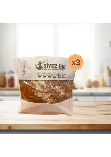 Siyez Evi 2.7 kg Artizan  Tam Buğday Ekşi Mayalı 3 Ekmek 3X900gr ( Tam Buğday)