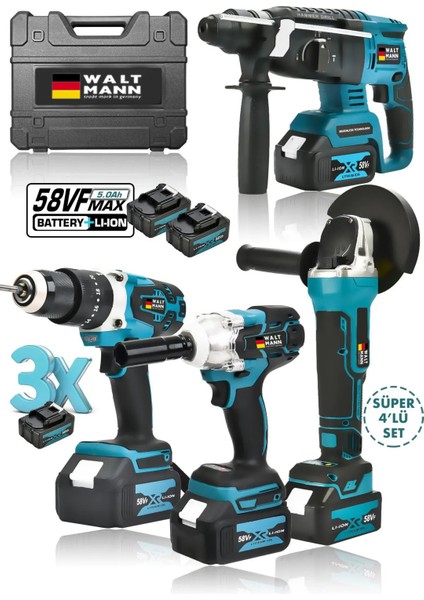 Profesyonel 4'lü Set 2-26 Somun Sıkma - Şarjlı Hilti-Şarjlı Taşlama - Akülü Vidalama 13 mm Şarjlı