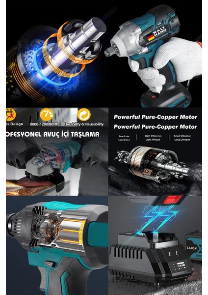 Profesyonel 4'lü Set 2-26 Somun Sıkma - Şarjlı Hilti-Şarjlı Taşlama - Akülü Vidalama 13 mm Şarjlı