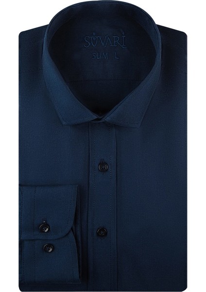 GM1007100444 Klasik Yaka Slim Fit Düz Mavi Erkek Gömlek Beden: Xl