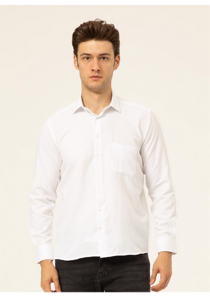 Klasik Yaka Armürlü Beyaz Erkek Gömlek GM2025000213 Beden: 2xl