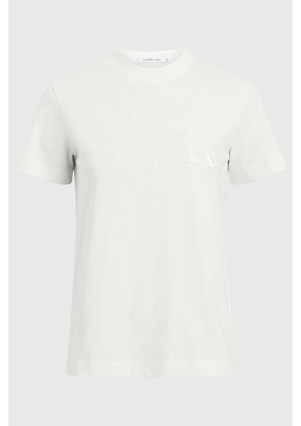 Calvin Klein Kadın Applique Regular Ekru T-Shirt