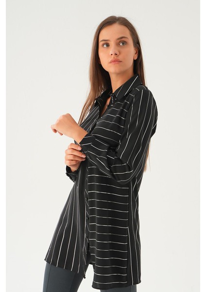 4232A Çizgi Detay Salaş Tunik Siyah modelleri