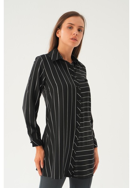 4232A Çizgi Detay Salaş Tunik Siyah fırsatları