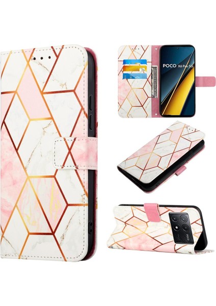 Xiaomi Poco X6 Pro Mermer Desen Pu Deri Cüzdan Kickstand (Yurt Dışından)