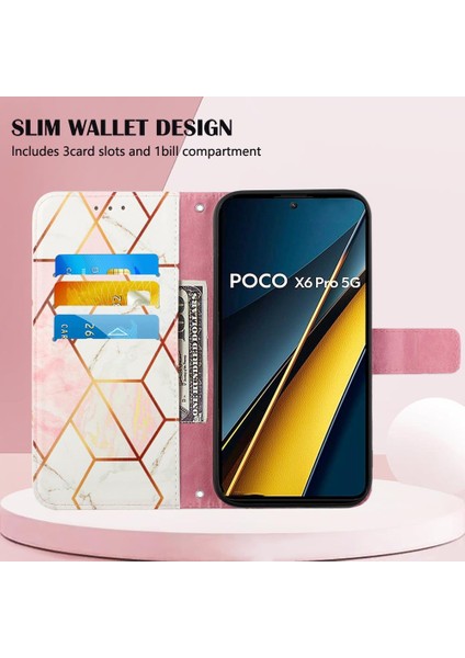 Xiaomi Poco X6 Pro Mermer Desen Pu Deri Cüzdan Kickstand (Yurt Dışından)