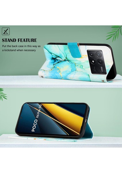Xiaomi Poco X6 Pro Mermer Desen Pu Deri Cüzdan Kickstand (Yurt Dışından)
