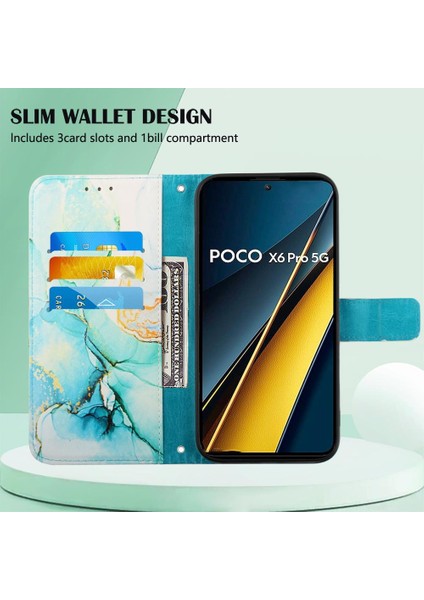 Xiaomi Poco X6 Pro Mermer Desen Pu Deri Cüzdan Kickstand (Yurt Dışından)
