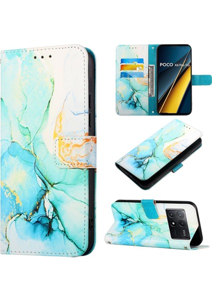 Xiaomi Poco X6 Pro Mermer Desen Pu Deri Cüzdan Kickstand (Yurt Dışından)