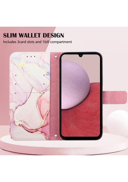 Samsung Galaxy A15 Pu Deri Cüzdan Mermer Desen Kickstand Için Kılıf (Yurt Dışından)