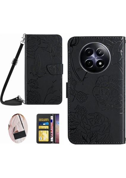 Realme 12 5g Yumuşak Pu Deri Kelebekler ve Çiçekler Deri ile Kılıf (Yurt Dışından)