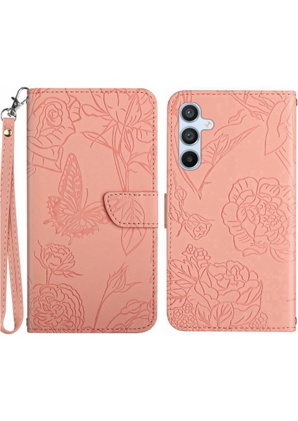 Samsung Galaxy A15 Pu Deri Kapak Çevirin Çiçekler ve Kelebekler (Yurt Dışından)