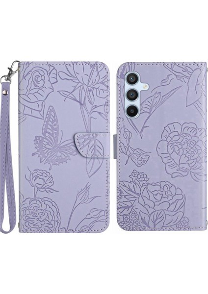 Samsung Galaxy A15 Pu Deri Kapak Çevirin Çiçekler ve Kelebekler (Yurt Dışından)