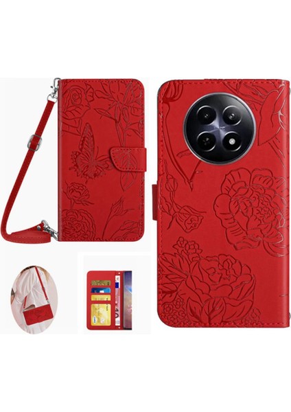 Realme 12 5g Yumuşak Pu Deri Kelebekler ve Çiçekler Deri ile Kılıf (Yurt Dışından)