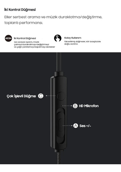 Galaxy J1 / J2 / J3 / J4 / J5 / J6 / J7 / J8 Uyumlu Metal Başlık Kablolu Kulaklık