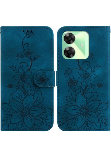 Realme C61 Kabartmalı Zambak Cüzdan Kickstand Manyetik Kart Için Flip Case (Yurt Dışından)