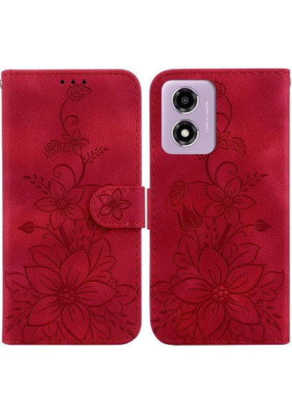 Motorola Moto E14 Kickstand Kabartmalı Zambak Cüzdan Manyetik Için Flip Case (Yurt Dışından)
