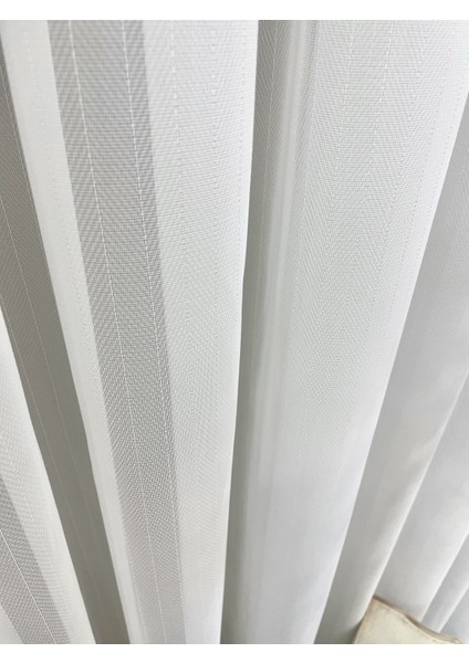 Ekru Renk Kendinden Çizgili 1/3 Sık Pile Tül Perde fiyatları