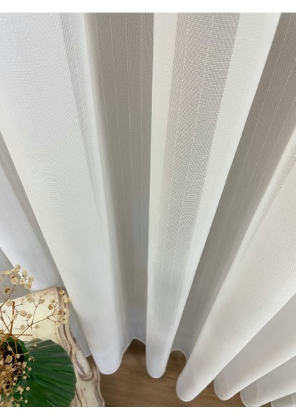 Ekru Renk Kendinden Çizgili 1/3 Sık Pile Tül Perde modelleri