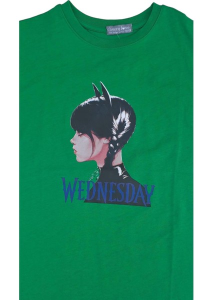 Kız Çocuk Wednesday Baskılı Yeşil Tshirt fırsatları