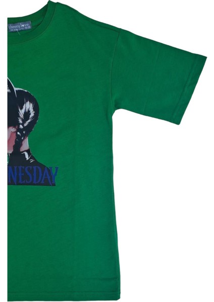Kız Çocuk Wednesday Baskılı Yeşil Tshirt indirimleri