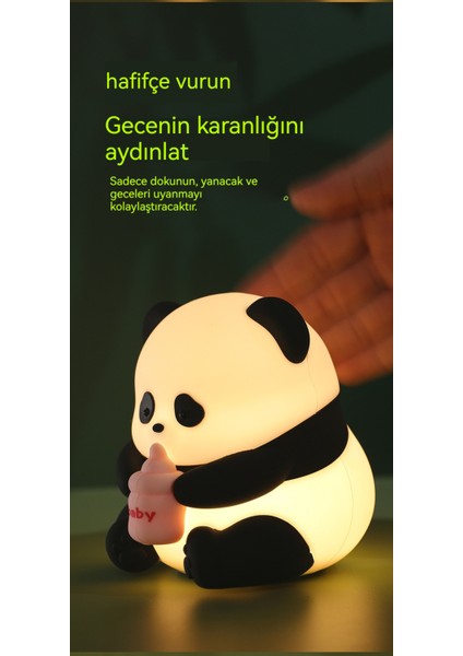 Oturan Panda Gece Lambası, Sevimli Süsleme, Yüksek Görünümlü Ortam Işığı, Sensörlü Göz Koruması Pat Işığı (Yurt Dışından)