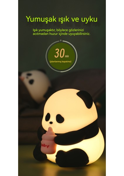 Panda Gece Lambası Sevimli Süs Yüksek Görünümlü Ortam Işığı Sensörü Göz Koruması Ses Modeli (Yurt Dışından)