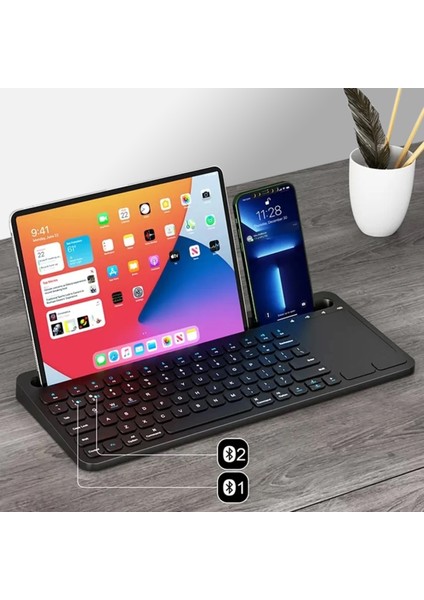 Şarjlı Bluetooth Touchpad Klavye Dual Bağlantı iPad Pro 12.9 Uyumlu Hızlı ve Kolay Kablosuz Bağlantı Tablet ve Telefon ile Kullan Türkçe Q Klavye ZR731