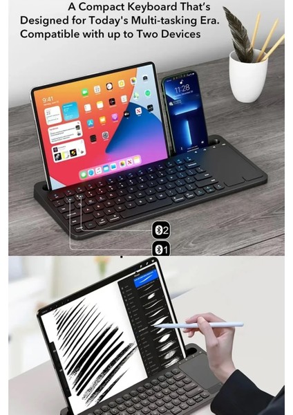 Şarjlı Bluetooth Touchpad Klavye Dual Bağlantı iPad Pro 12.9 Uyumlu Hızlı ve Kolay Kablosuz Bağlantı Tablet ve Telefon ile Kullan Türkçe Q Klavye ZR731