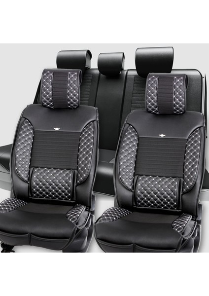 citroen C1 Uyumlu Deri Oto Koltuk Kılıfı Ön Arka Set Siyah Beyaz Elite Model Sc