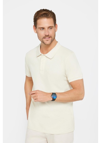 Erkek Slim Fit Dar Kesim Pamuklu Yumuşak Doku Nefes Alan Kumaş Kıvrılmaz Yaka Ekru Polo Yaka Tişört fiyatları