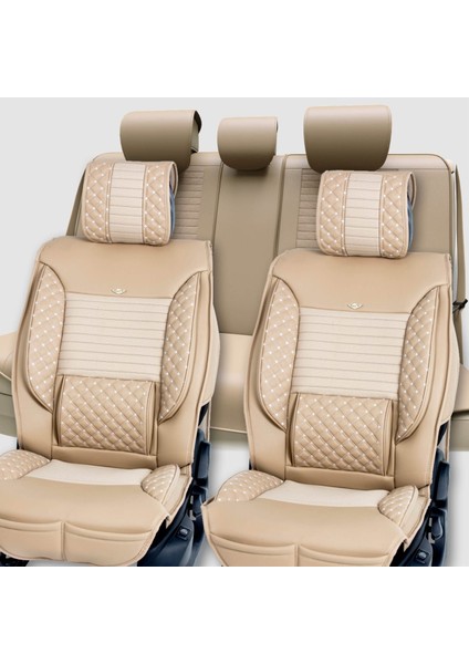 fiat Marea Uyumlu Deri Oto Koltuk Kılıfı Ön Arka Set Bej Elite Model Sc