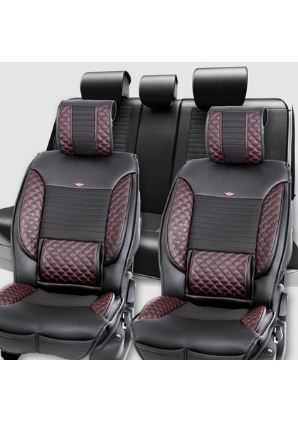 Kia Retona Uyumlu Deri Oto Koltuk Kılıfı Ön Arka Set Siyah Kırmızı Elite Model Sc