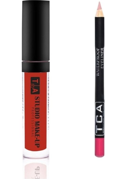 Fırçalı Likit Mat Ruj ve Dudak Kalemi Seti Lip Liner - Lip Gloss