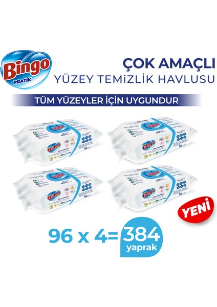 Pratik Yüzey Temizlik Havlusu Beyaz Sabun 96X4 (384 Yaprak)