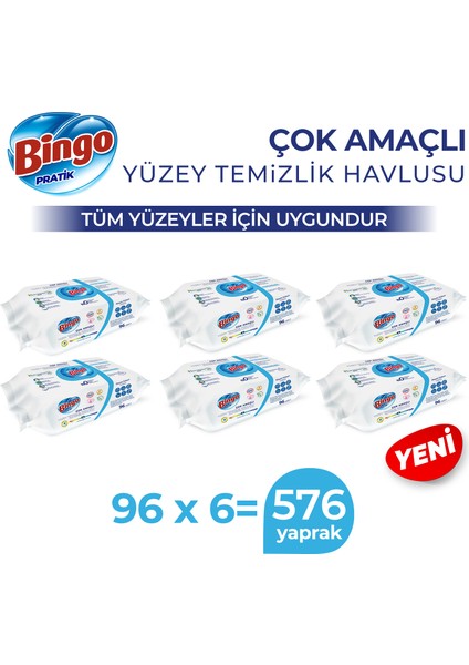 Pratik Yüzey Temizlik Havlusu Beyaz Sabun 96X6 (576 Yaprak)