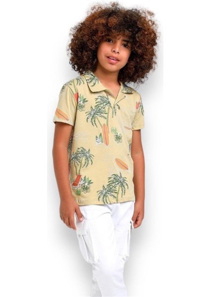Erkek Çocuk Pamuklu Havai Desenli Polo Yaka Tshirt modelleri
