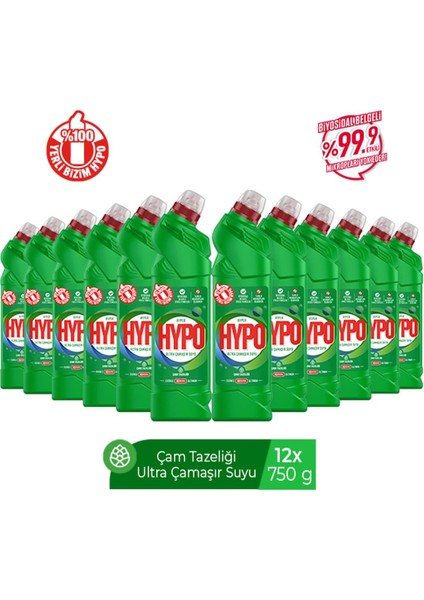 Hyper Hypo Ultra Kıvamlı Çamaşır Suyu Çam Tazeliği 750 gr x 12 Adet