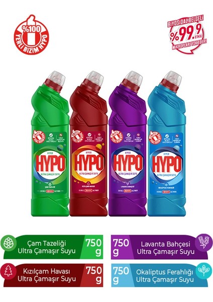 Hyper Hypo Ultra Çamaşır Suyu 4 Farklı Koku 750 gr x 4 Adet