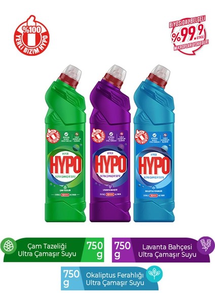 Hyper Hypo Ultra Çamaşır Suyu 1çam,1lavanta, 1 Okaliptus 750 gr x 3 Adet