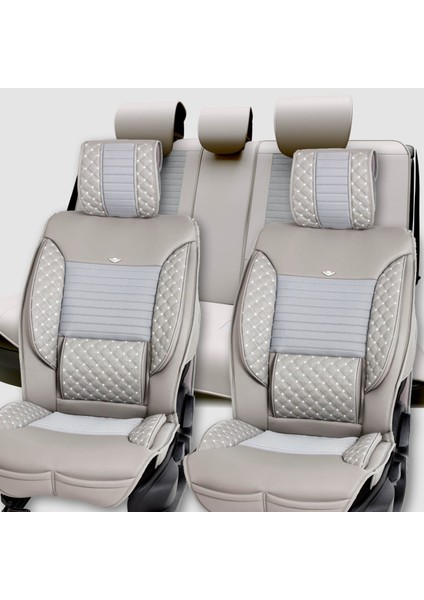 ford Fusion Uyumlu Deri Oto Koltuk Kılıfı Ön Arka Set Açık Gri Elite Model Sc