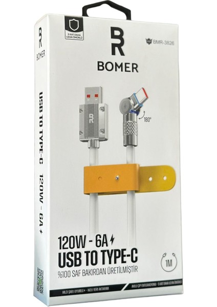 3826 120W 6A Beyaz Renk Kırılmaya Karşı Dayanıklı Şarj ve Data Kablosu