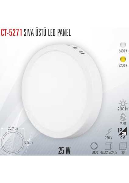CT-5271 Sıva Üstü LED Panel 25W