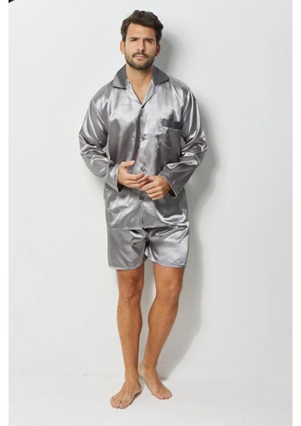 Erkek Ropdöşambır Ve Saten Pijama Takımı 4'Lü Set- Ropman