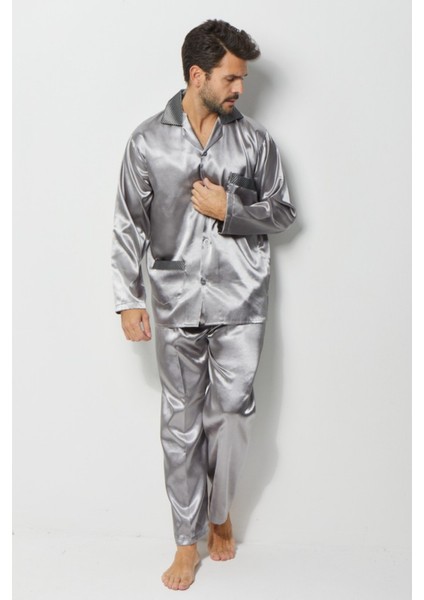 Erkek Ropdöşambır Ve Saten Pijama Takımı 4'Lü Set- Ropman