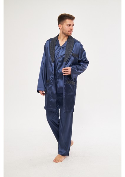 Erkek Ropdöşambır Ve Saten Pijama Takımı 4'Lü Set- Ropman