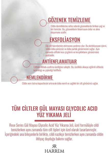 Rose Series Tüm Ciltler Gül Mayası Glycolic Acid Hassas Yüz Yıkama Jeli 200 ml