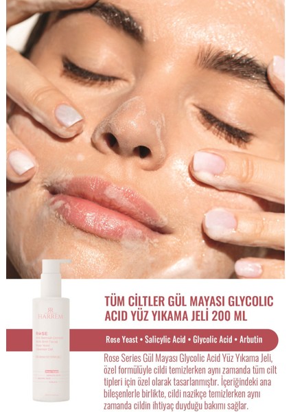 Rose Series Tüm Ciltler Gül Mayası Glycolic Acid Hassas Yüz Yıkama Jeli 200 ml