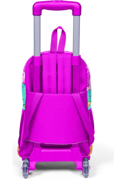 Kids Pembe Rengarenk Dondurma Desenli Üç Bölmeli Çekçekli Okul Sırt Çantası 23931 modelleri